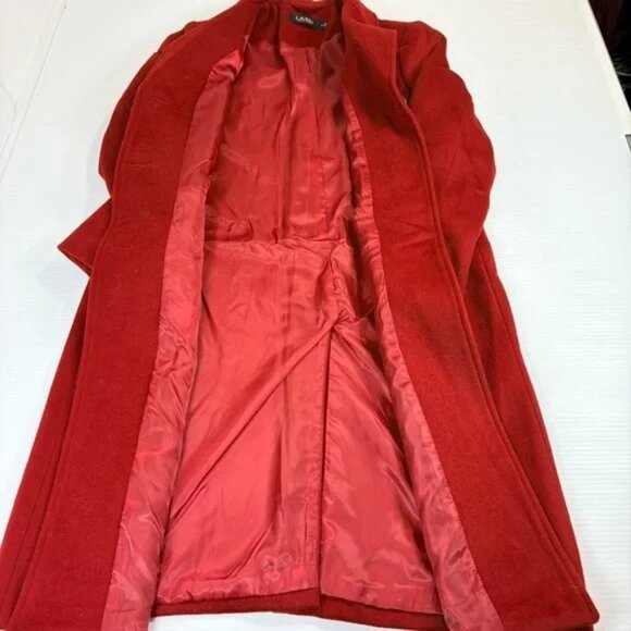 NWT $300 Lauren Ralph Lauren Red Chest Crest Patch Wool-Blend Coat, Sz 8 - Picture 11 of 12
